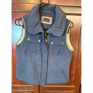 Massimo Dutti Women's Navy Quilted Vest with Leather Trim Size M